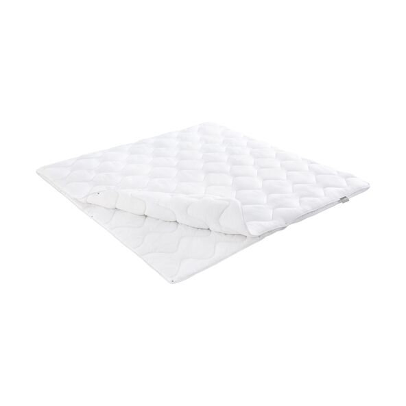 Ein Bettenset Jahreszeiten in der Größe 200 x 200 cm, bestehend aus einer Decke und zwei Kopfkissen auf einem Bett.