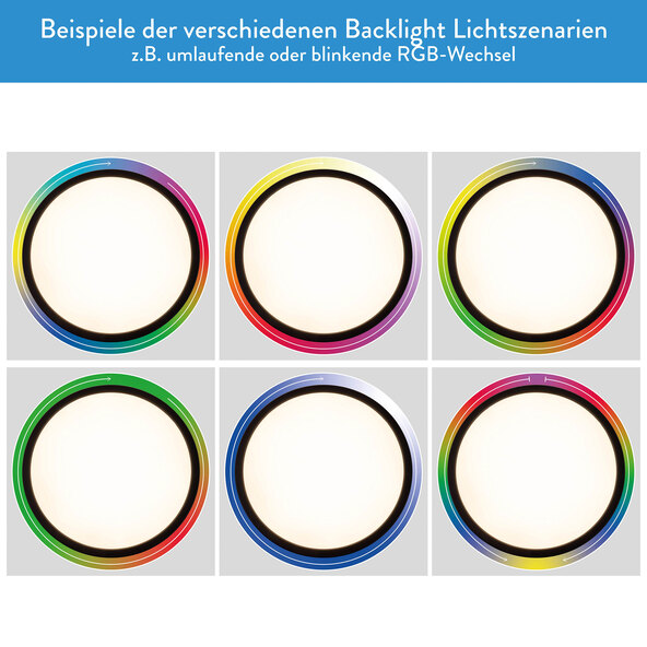 LED Deckenleuchte CARLO mit RGB-Backlight, ⌀ 29,3 cm