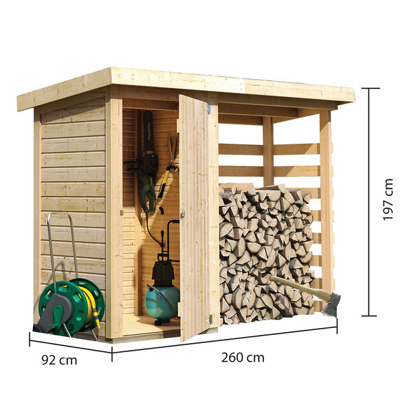 Feuerholzunterstand mit Geräteschrank