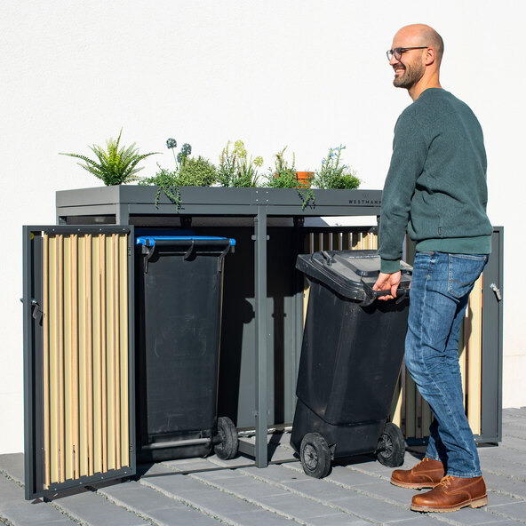 Bepflanzbare Mülltonnenbox Stahl, anthrazit, 2 x 240 l