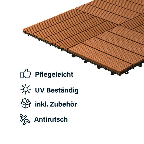 WPC-Holzfliesen BAVARO, 3m²-Paket, teak