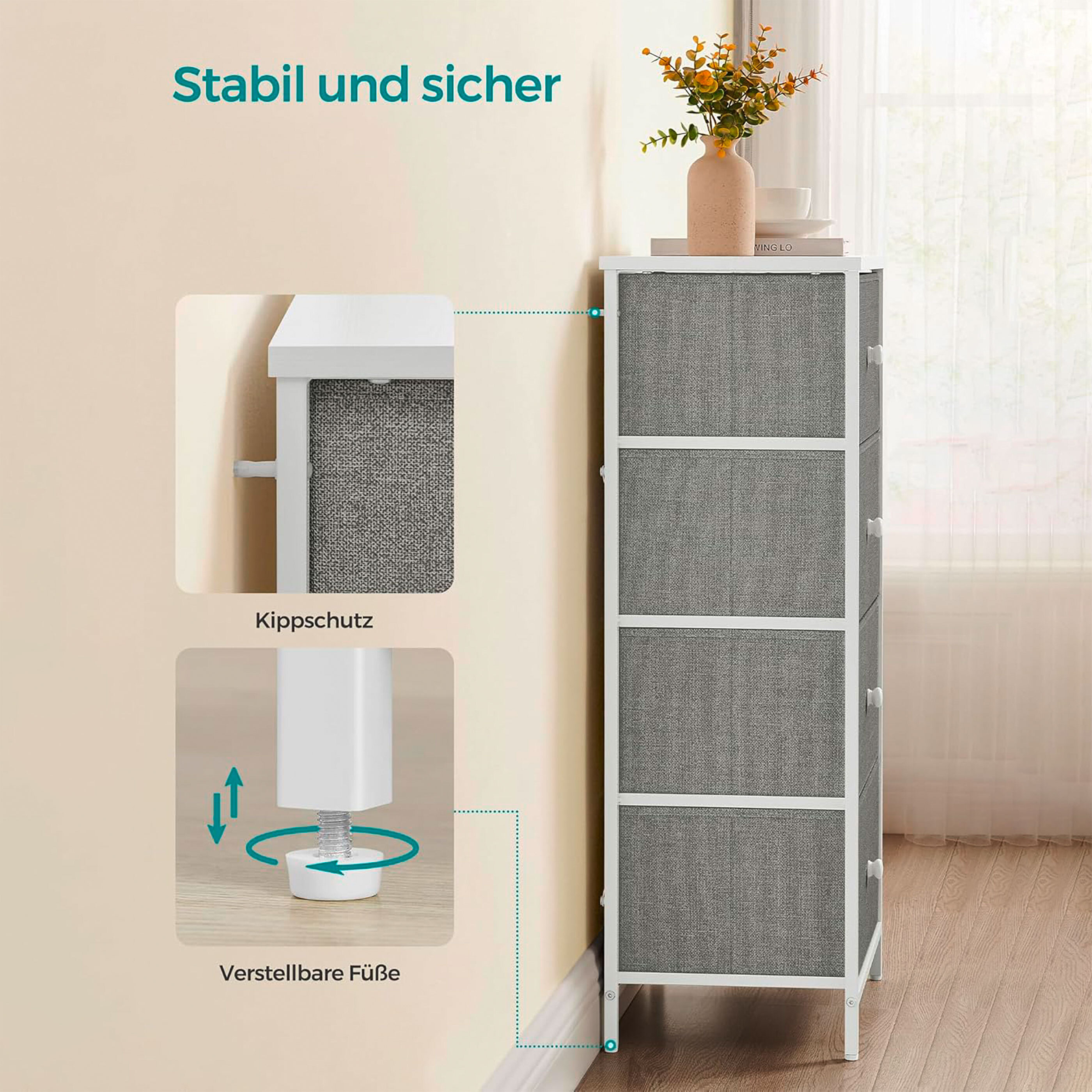 Kommode, 4 Schubladen grau/weiß ALDI