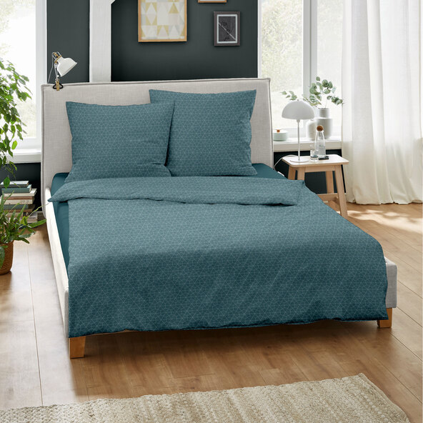 Bettwäsche Jacquard-Feinbiber 200/220 + 2x80/80 cm, Wabe petrol