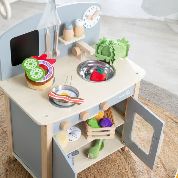 Spielküche mit 2 Kochstellen, Spüle und Zubehör