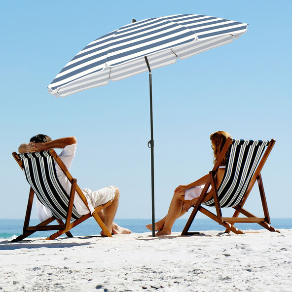 Strand- und Sonnenschirm, blau/weiß gestreift