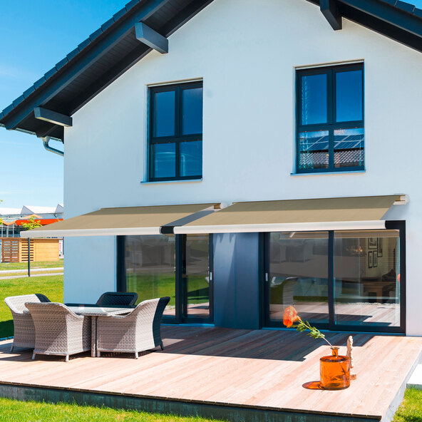 LED-Vollkassettenmarkise ELOS V2 inkl. Windsensor sandfarben, 350 x 250 cm