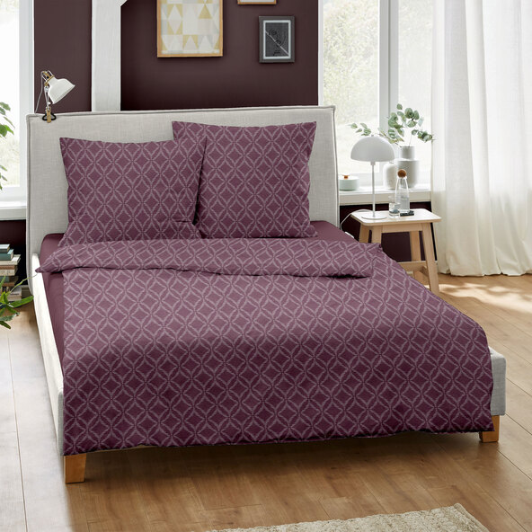 Bettwäsche Jacquard-Feinbiber 200/220 + 2x80/80 cm, Grafik bordeaux