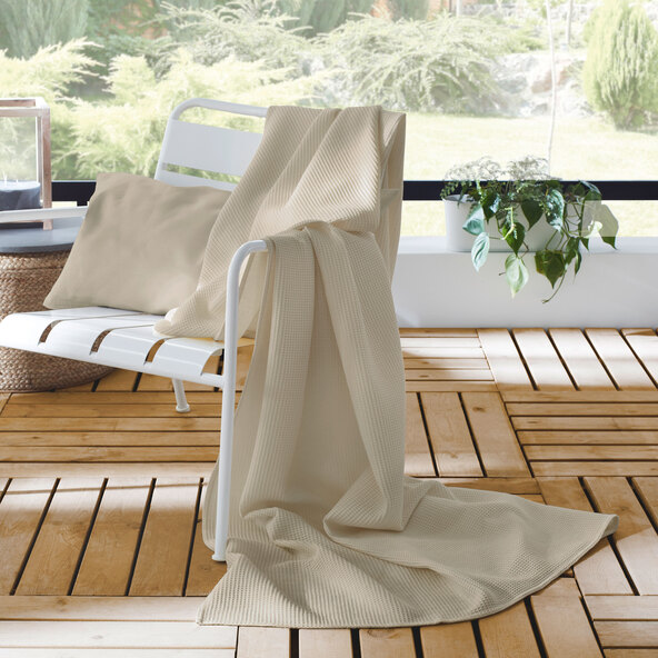 Sommer-/ Tagesdecke mit Leinen, 150 x 210 cm, beige