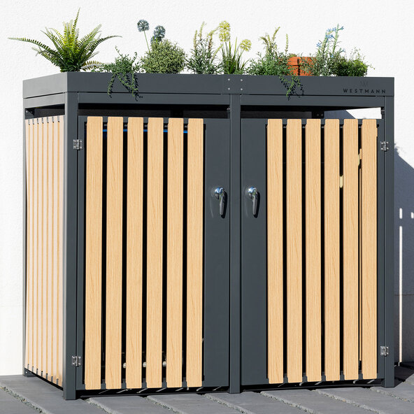 Bepflanzbare Mülltonnenbox Stahl, anthrazit, 2 x 240 l