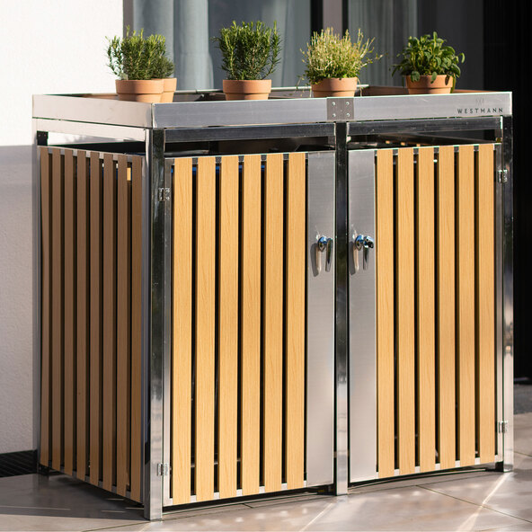 Bepflanzbare Mülltonnenbox Edelstahl, 2 x 240 l