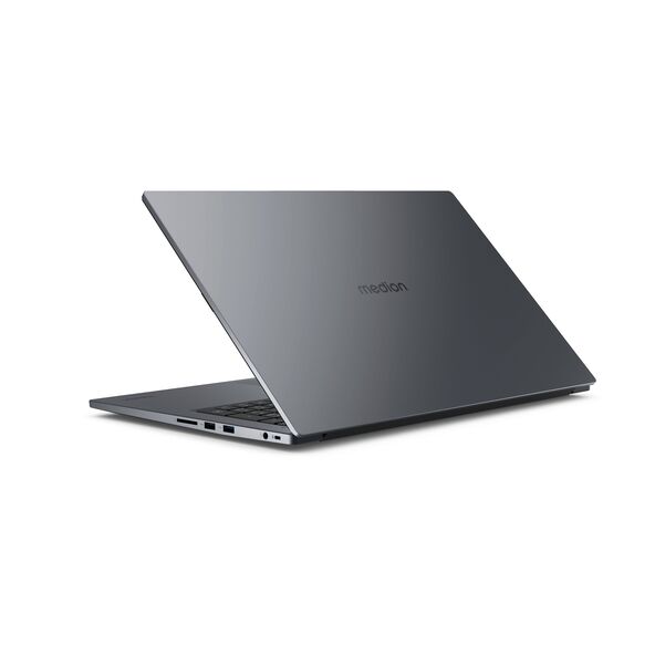 Rückansicht eines Laptops mit prominentem Logo auf dem Gehäuse, präsentiert auf einem neutralen Hintergrund.