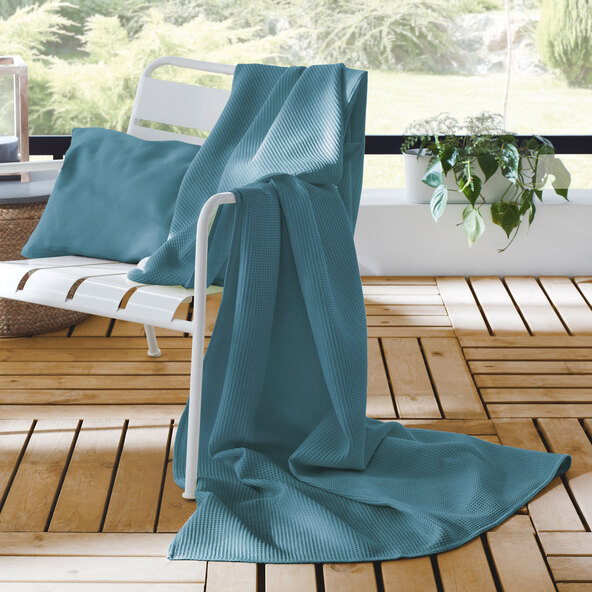 Sommer-/ Tagesdecke mit Leinen, 150 x 210 cm, blau