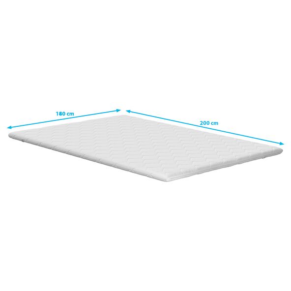 Visko Matratzen Topper, weiße Oberfläche mit gestepptem Muster, rechteckige Form, passend für ein Doppelbett.