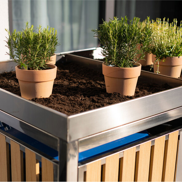 Bepflanzbare Mülltonnenbox Edelstahl, 2 x 240 l