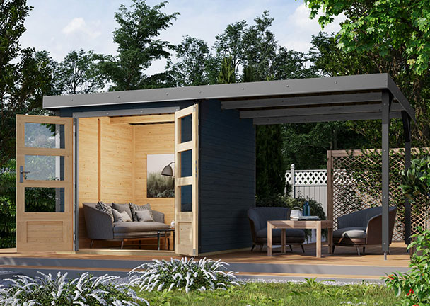 Hybrid Gartenhaus Modern X mit Anbaudach