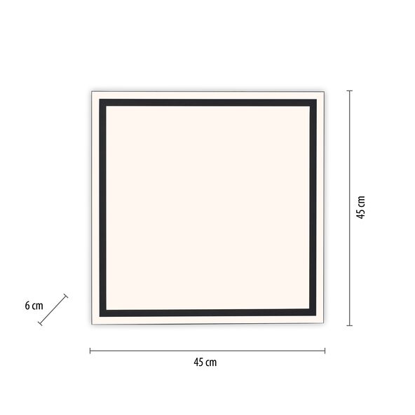 Quadratische LED-Deckenleuchte Edging-Smart mit abgerundeten Ecken. Das Lichtelement ist mittig platziert, umgeben von einem schmalen, weißen Rahmen.