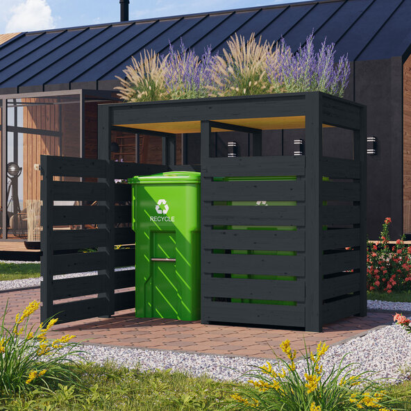 Mülltonnenbox mit Hochbeet, terragrau