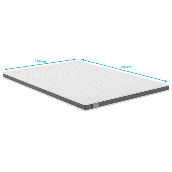 Ein freigestellter Matratzen-Topper Luxe mit Gel-Active-Schaum, in der Größe 140 x 200 cm, mit leicht gewellter Oberfläche.