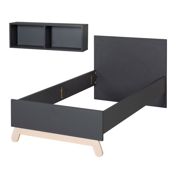Jugendbett inkl. Wandregal, anthrazit