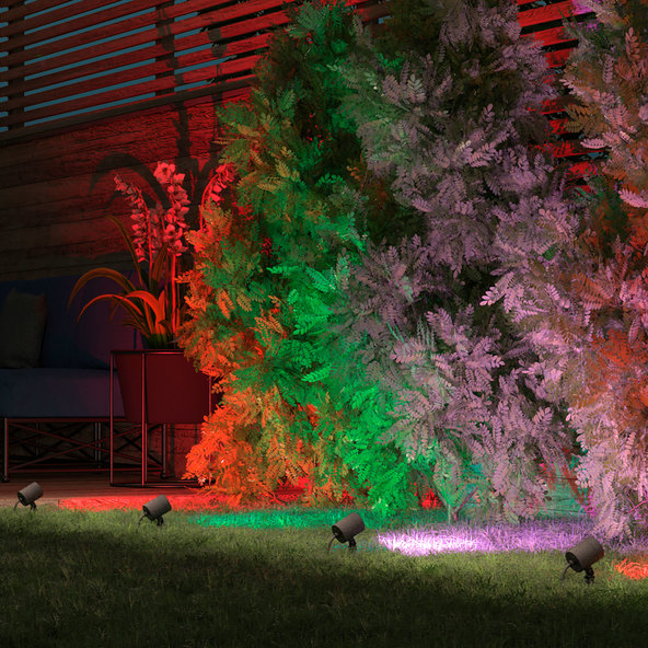 Smarte LED-Gartenspots Flores Gen2, white + color, 3er Set