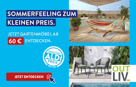 Banner mit cyan Hintergrund zeigt Produkte und die Überschrift &quot;Sommerfeeling zum kleinen Preis&quot;