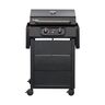 Elektrogrill Crave auf einem Tisch, schwarzes Gehäuse, Grillrost aus Metall, Bedienelemente vorne, Hintergrund unscharf.