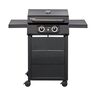 Elektrogrill eCrave im Freien, mit schwarzem Gehäuse und silbernen Grillrosten auf einer Terrasse platziert.