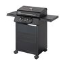 Elektrogrill Ecrave in Schwarz und Silber, mit Grillrost, Fettauffangschale und Standbeinen, vor neutralem Hintergrund.