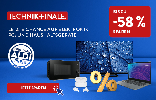 Vier Technik Produkte auf dunkelblauem Hintergrund