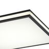 Schwarze, quadratische LED-Deckenleuchte mit abgerundeten Ecken. Das Lichtpanel ist mittig platziert und gibt ein helles, gleichmäßiges Licht ab.