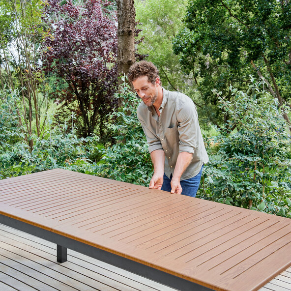 Aluminium-Ausziehtisch, 220/280 x 100 cm, Holzoptik