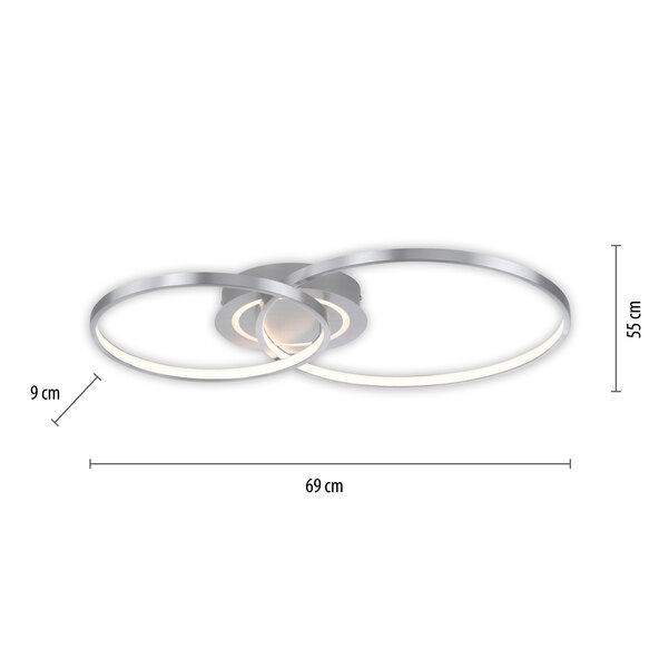 Deckenleuchte ASMINA, alu: Runde, flache LED-Deckenleuchte in Aluminiumoptik mit zentralem, leuchtendem Kreis. Helle Ausleuchtung, modernes Design für die Deckenmontage.
