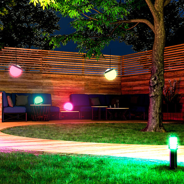 Smarte LED-Outdoor-Hängekugel Pendula Solar, white+color