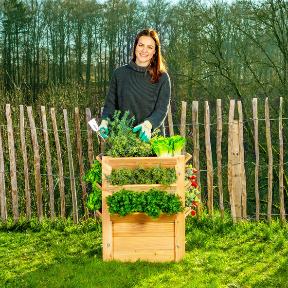 Lärchenholz-Hochbeet Premium L Natur, 66 x 66 x 73 cm