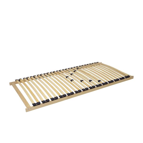Klappbarer Lattenrost aus Holz mit verstellbaren Elementen im Mittelbereich, ausgeklappt auf einer ebenen Fläche liegend.
