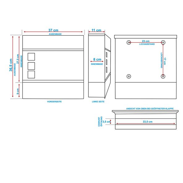 Designer Briefkasten mit Sichtfenster, anthrazit