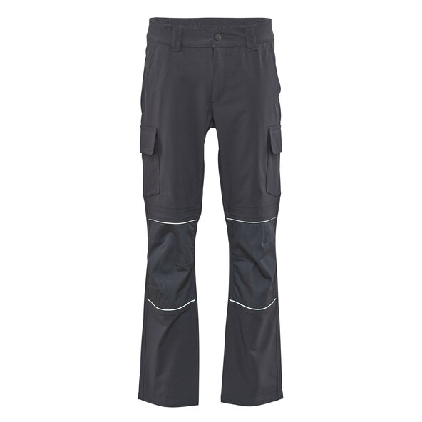 Arbeitshose, anthrazit, 50: Eine einzelne, graue Arbeitshose vor weißem Hintergrund. Sie hat mehrere Taschen und verstärkte Kniepartien. Die Hose ist in Größe 50 dargestellt.