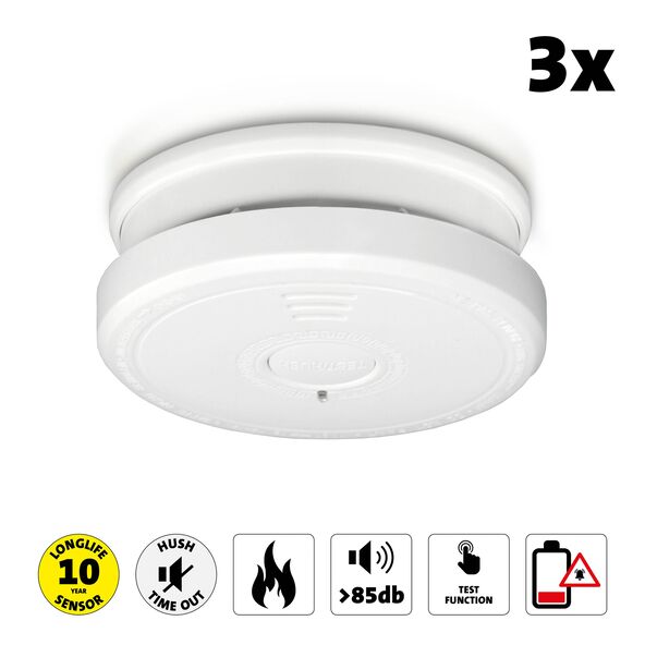 Rauchmelder SA20 mit 1 Jahresbatterie,  weiß, 3er Set