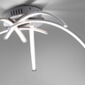 LED-Deckenleuchte Valerie: Runde Deckenleuchte mit weißem, leicht gewölbtem Lampenschirm und mittig platziertem, kleinerem, rundem Element in gebürsteter Metalloptik.
