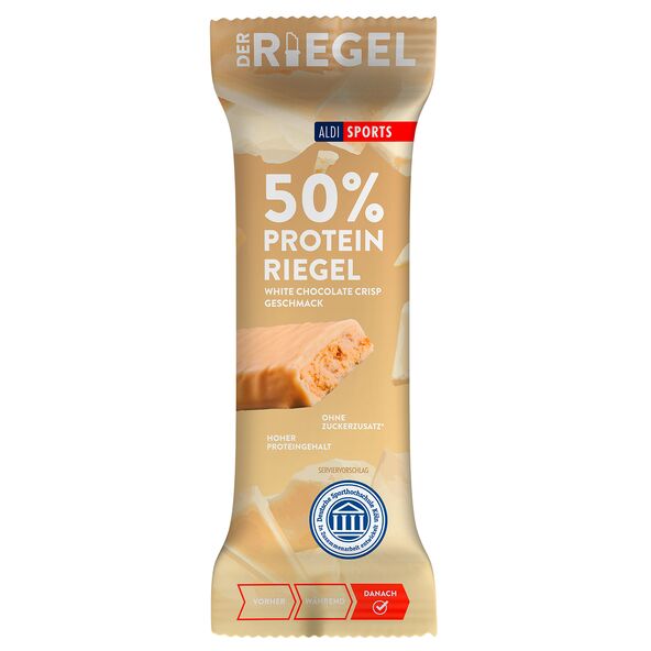 50 % Protein-Riegel White Chocolate Crisp, 6er Set (6 x 45 g = 270 g)