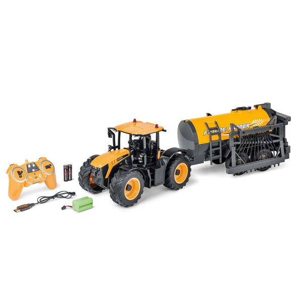 Ferngesteuerter Traktor JCB + Tankwagen, gelb (1:16)