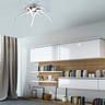 LED-Deckenleuchte Valerie: Runde, flache Deckenleuchte mit weißem Diffusor und schmalem, silberfarbenem Rahmen, montiert an einer hellen Decke.