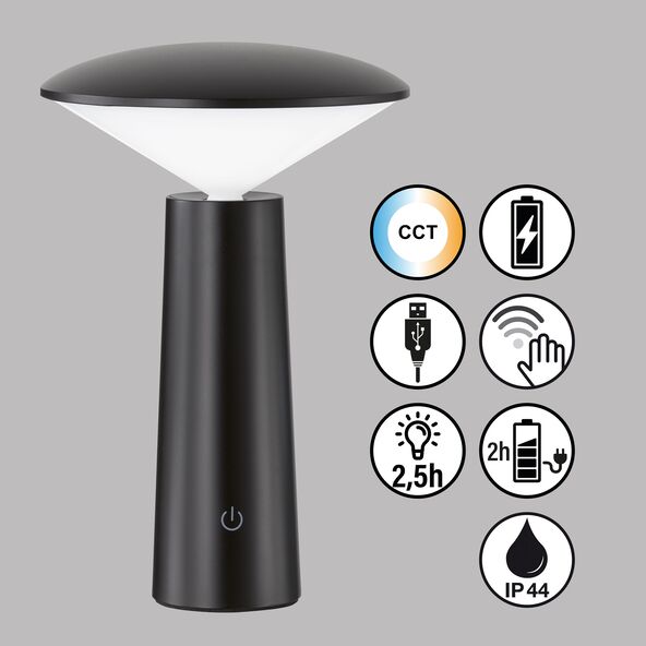 LED-Akku-Tischleuchte Pinto, schwarz