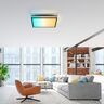 Schwarze, quadratische LED-Deckenleuchte Mario. Die Leuchte hat eine glatte, matte Oberfläche und gibt ein helles, gleichmäßiges Licht ab.