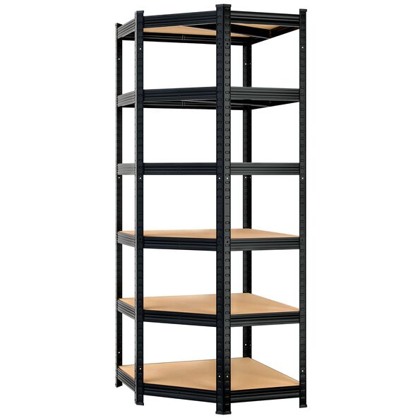 Schwerlast-Eckregal Premium, 6 Böden, schwarz