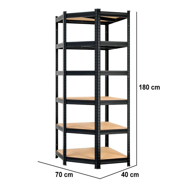 Schwerlast-Eckregal Premium, 6 Böden, schwarz