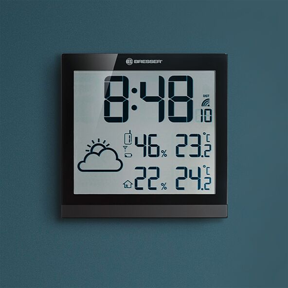 LCD Wetter-Wanduhr ClimaTemp JC, schwarz
