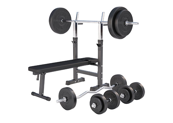 Hantelbank mit Langhantelset, 100 kg, schwarz 