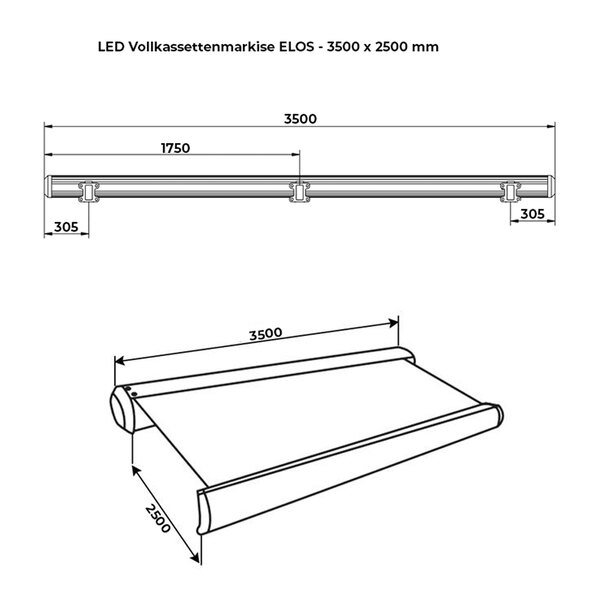 LED-Vollkassettenmarkise ELOS V2 inkl. Windsensor sandfarben, 400 x 300 cm