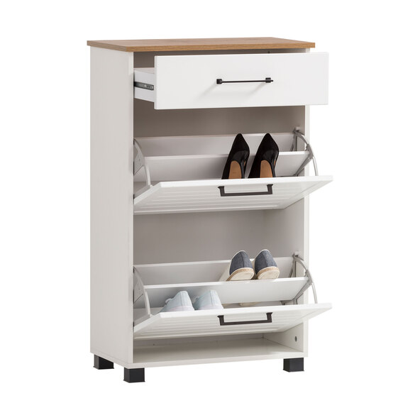 Jelda Schuhschrank 620, mattweiß/Eiche Landhaus